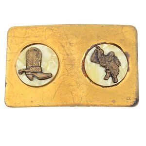 Cowboy Boot Saddle Belt Buckle Vintage Western Wear Rodeo Fashion